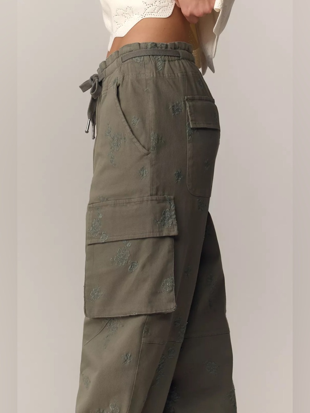 Anthropologie Pilcro Ditsy Embroidered Drawstring Cargo Pants View 3